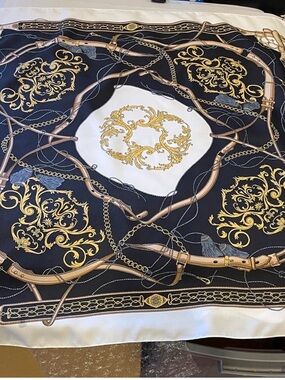 VTG Cinzia Fiori for Tie Rack Neck Scarf – Baroque Equestrian Black/Gold 30x30